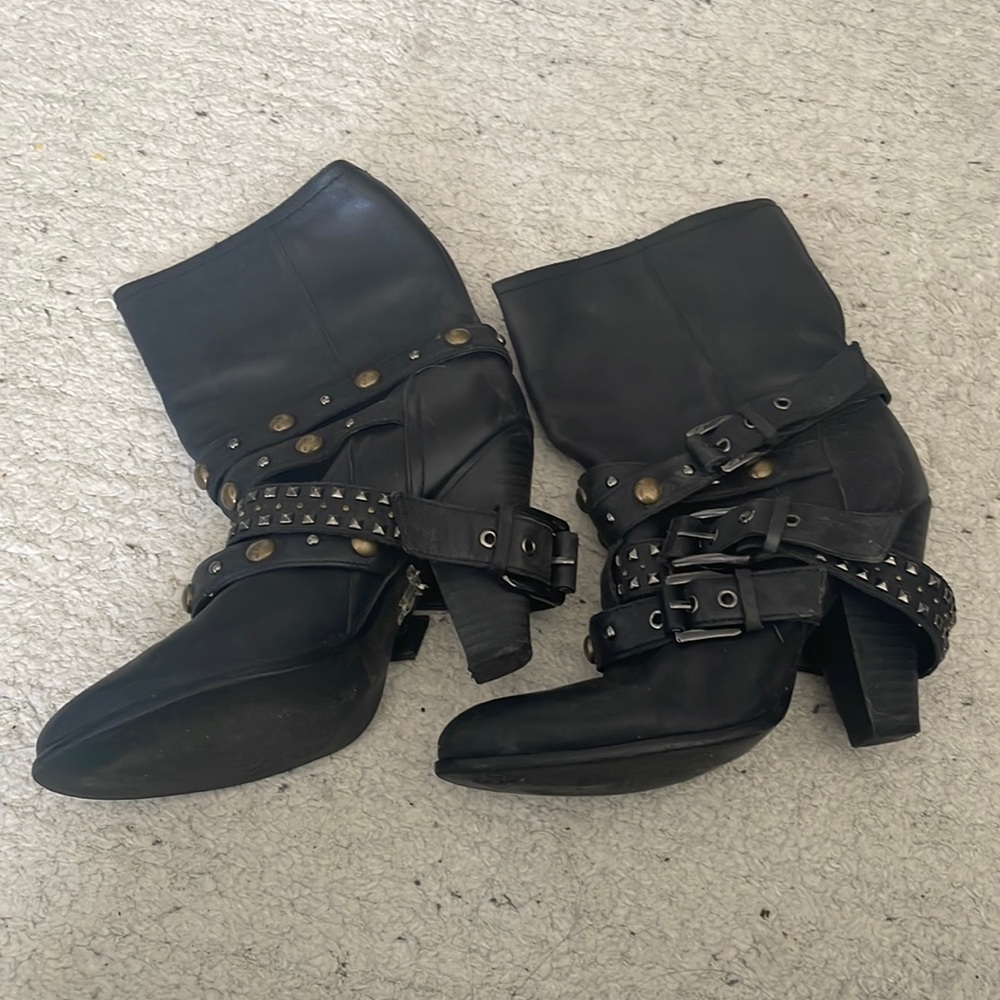 Aldo black strappy studded boots